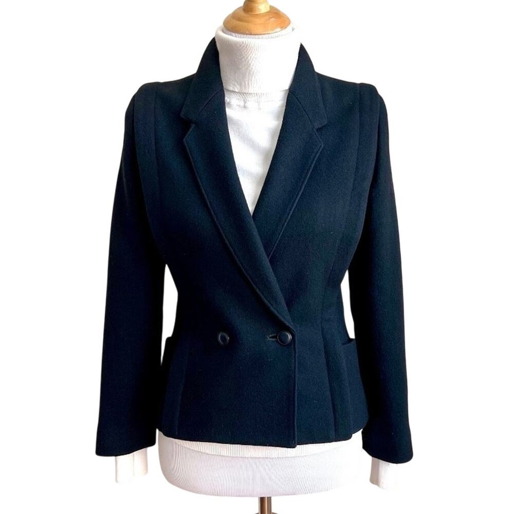 Vintage 80s Peria by Perrier Wool Blazer Womens 6 Black Double Breasted‎